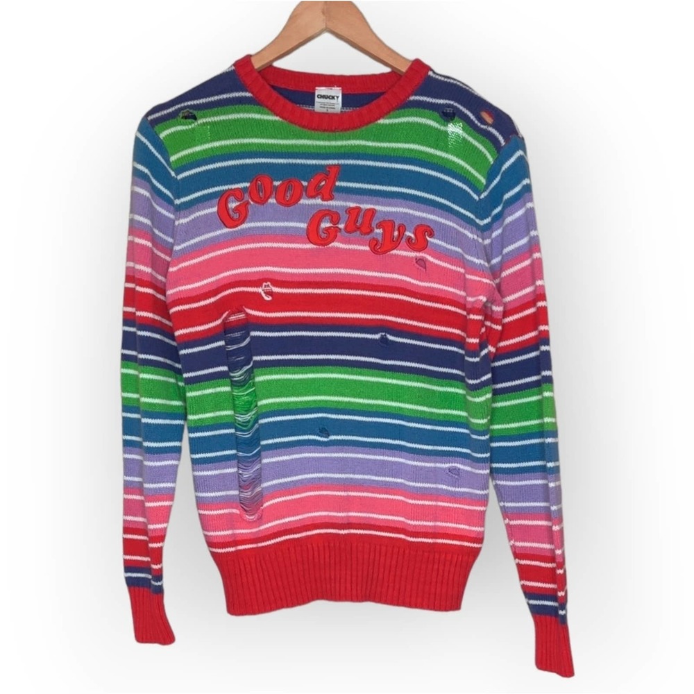 Spirit Halloween Chucky‎ Good Guys Rainbow Destroyed Sweater Costume Medium